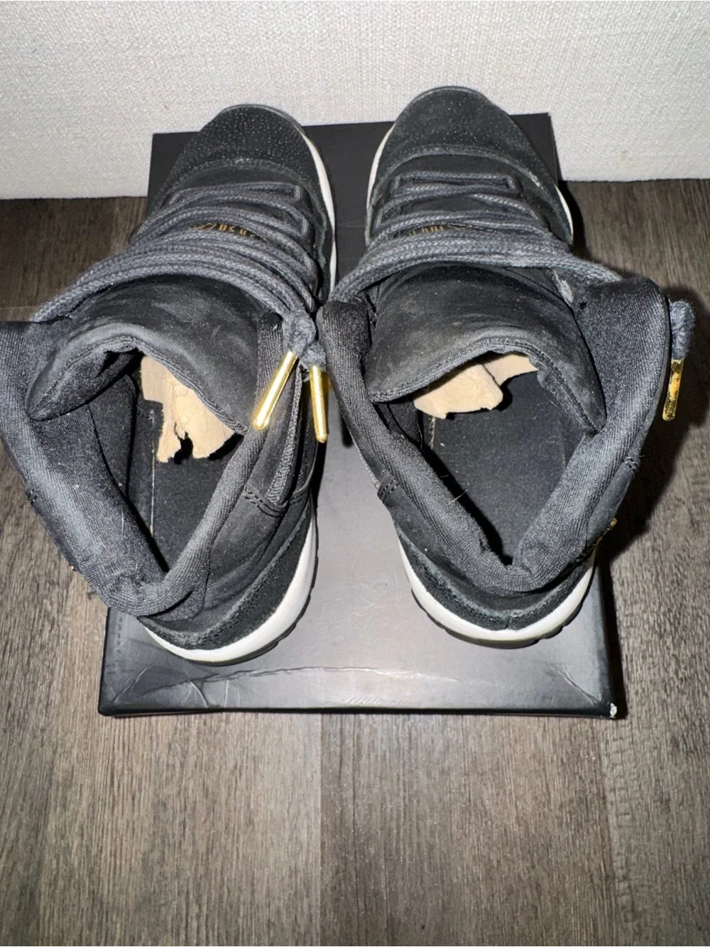 Jordan Black with Gold Accent High-Top Sneakers